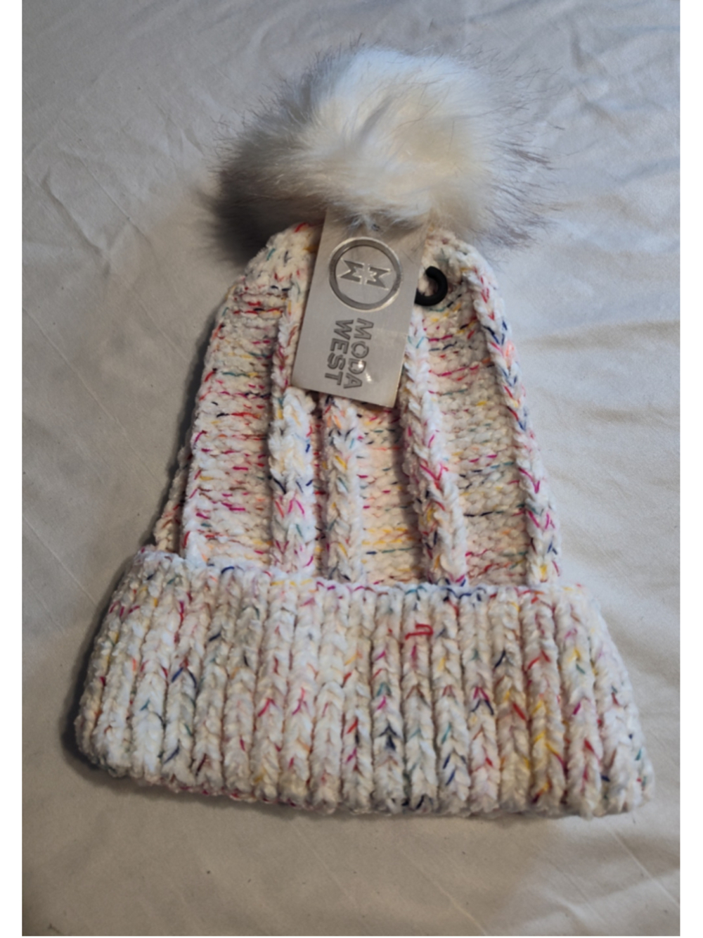 Women's Moda West Multicolor Speckled Knit Pom Pom Beanie Hat One Size